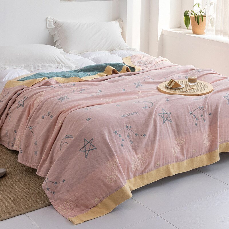 Harrow Soft Japanese Throw Blanket 100% Cotton Anti-Pilling Cozy Bedspread for Single and Double Beds