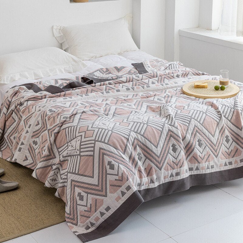 Harrow Soft Japanese Throw Blanket 100% Cotton Anti-Pilling Cozy Bedspread for Single and Double Beds