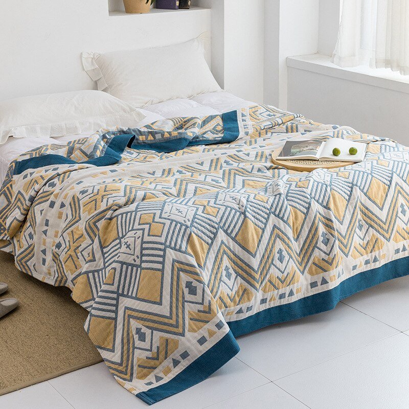 Harrow Soft Japanese Throw Blanket 100% Cotton Anti-Pilling Cozy Bedspread for Single and Double Beds
