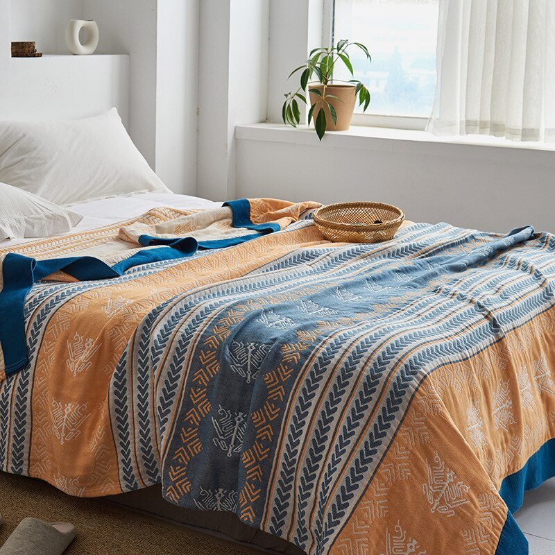 Harrow Soft Japanese Throw Blanket 100% Cotton Anti-Pilling Cozy Bedspread for Single and Double Beds