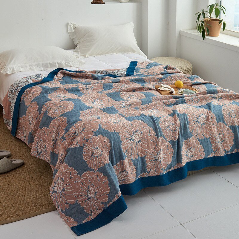 Harrow Soft Japanese Throw Blanket 100% Cotton Anti-Pilling Cozy Bedspread for Single and Double Beds