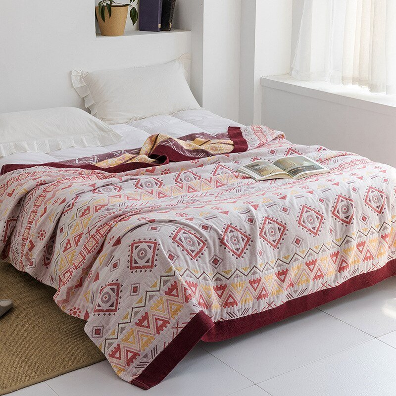 Harrow Soft Japanese Throw Blanket 100% Cotton Anti-Pilling Cozy Bedspread for Single and Double Beds
