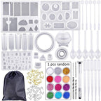 Jewelry Making Beginner Kit with 15 Resin Molds, Opal Pigments, Tools for DIY Earrings Necklaces Bracelets