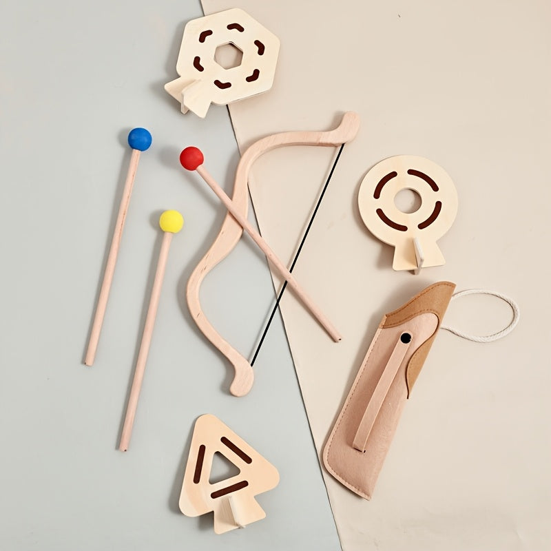 Junior Archery Set Wooden Bow and Soft-Tip Arrows with Fabric Quiver for Kids Ages 3-6