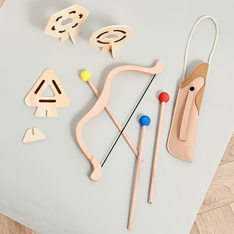 Junior Archery Set Wooden Bow and Soft-Tip Arrows with Fabric Quiver for Kids Ages 3-6