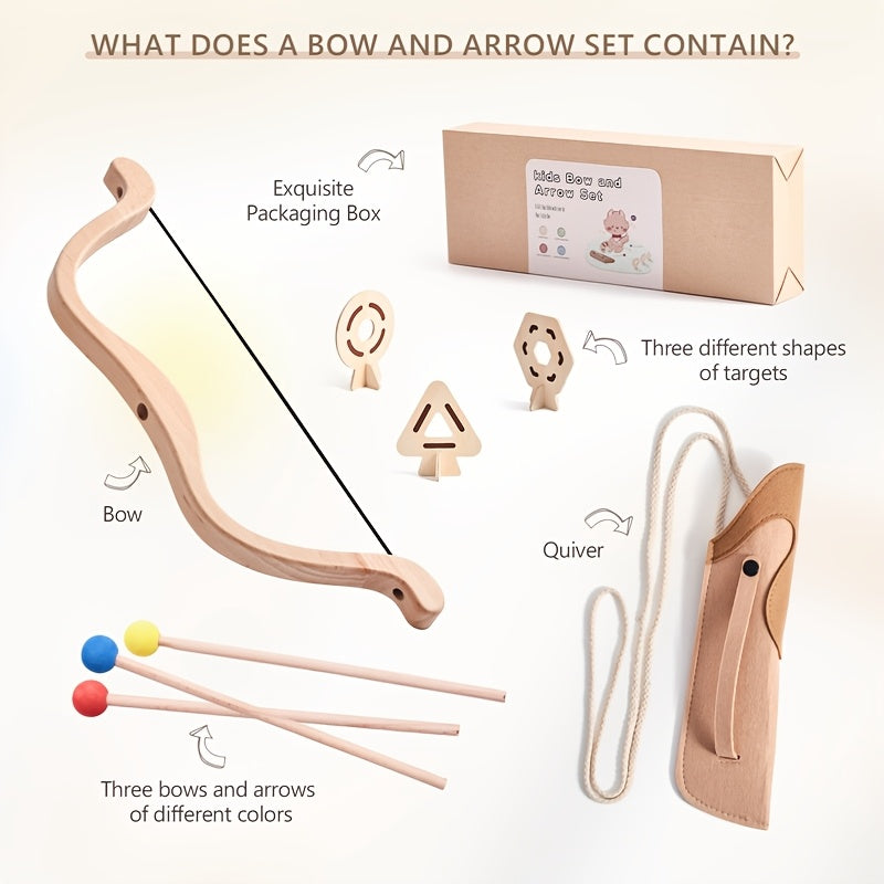 Junior Archery Set Wooden Bow and Soft-Tip Arrows with Fabric Quiver for Kids Ages 3-6