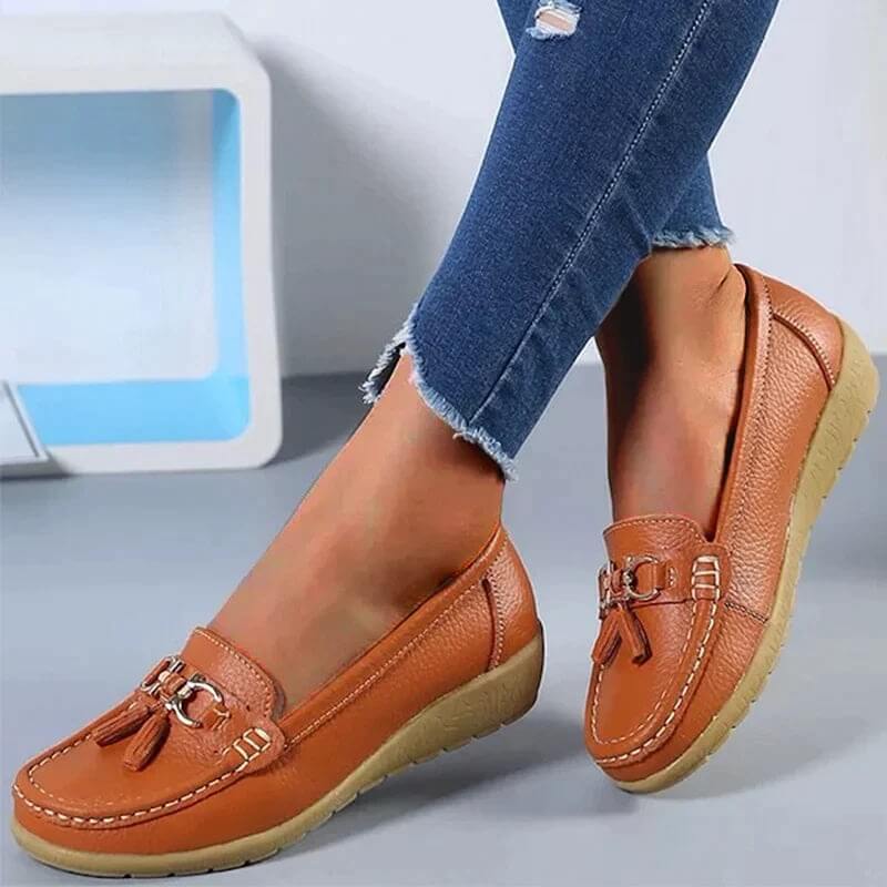 Orthopedic Leather Slip-On Loafers Breathable Cushioned Insole Comfortable Supportive Footwear