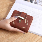 PU Leather Long Wallet with Golden Leaf Design, 12 Card Slots, ID Window, Snap & Zipper Closure