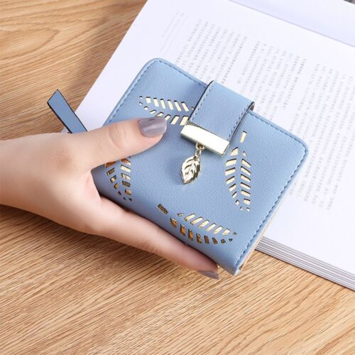 PU Leather Long Wallet with Golden Leaf Design, 12 Card Slots, ID Window, Snap & Zipper Closure
