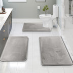 VelvaLuxe 3-Piece Memory Foam Bath Mat Set Non-Slip Absorbent Machine Washable