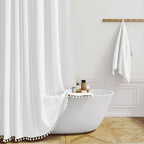 Bohemian Linen Shower Curtain with Tassels Waterproof Fabric Rustique Farmhouse Design