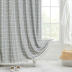 Bohemian Linen Shower Curtain with Tassels Waterproof Fabric Rustique Farmhouse Design
