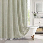 Bohemian Linen Shower Curtain with Tassels Waterproof Fabric Rustique Farmhouse Design