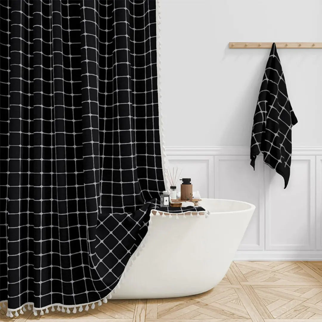Bohemian Linen Shower Curtain with Tassels Waterproof Fabric Rustique Farmhouse Design