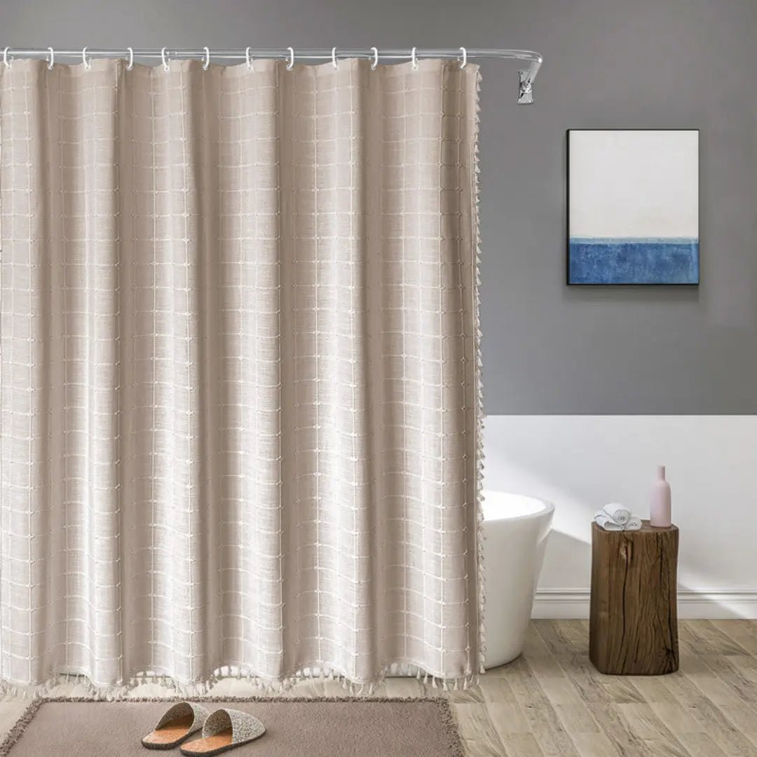 Bohemian Linen Shower Curtain with Tassels Waterproof Fabric Rustique Farmhouse Design