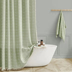 Bohemian Linen Shower Curtain with Tassels Waterproof Fabric Rustique Farmhouse Design
