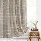 Bohemian Linen Shower Curtain with Tassels Waterproof Fabric Rustique Farmhouse Design