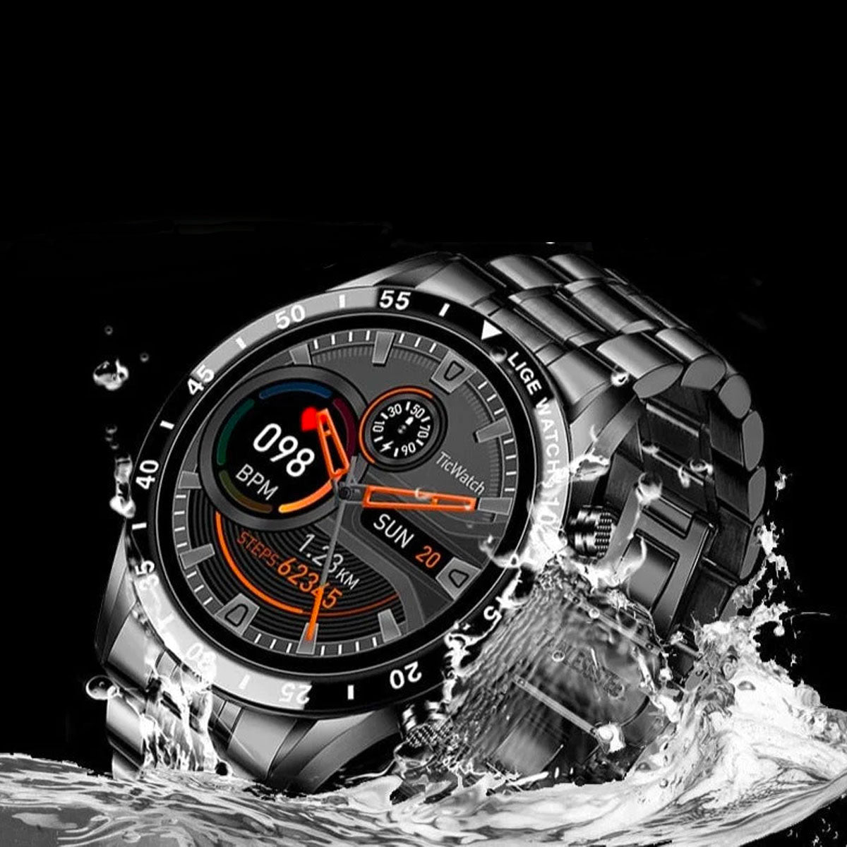 Men’s Smartwatch Stainless Steel Band Bluetooth Calls Multisport Fitness Tracker Health Monitor