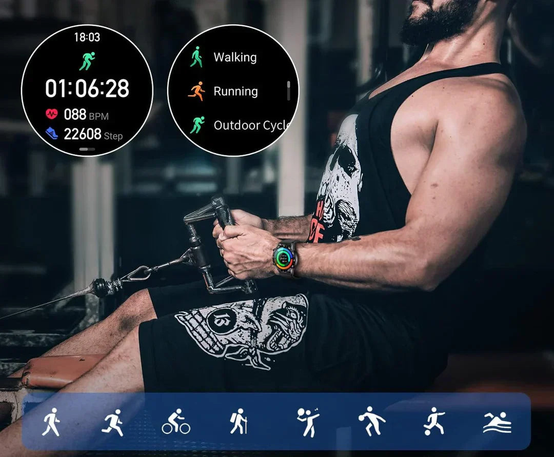 Men’s Smartwatch Stainless Steel Band Bluetooth Calls Multisport Fitness Tracker Health Monitor