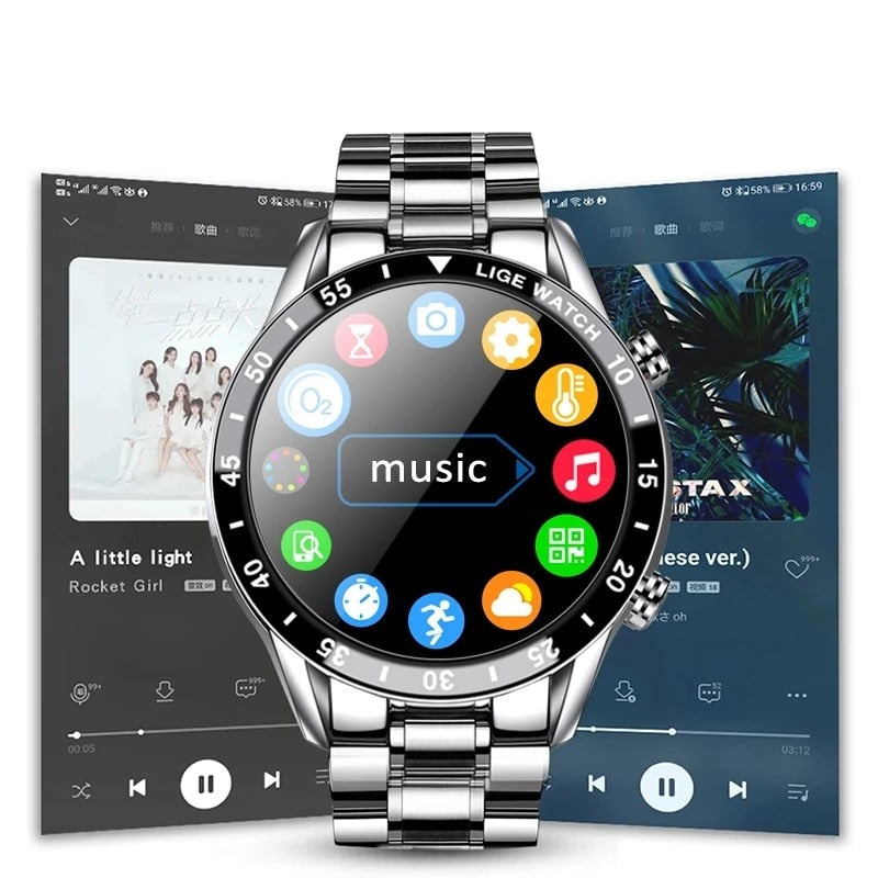 Men’s Smartwatch Stainless Steel Band Bluetooth Calls Multisport Fitness Tracker Health Monitor