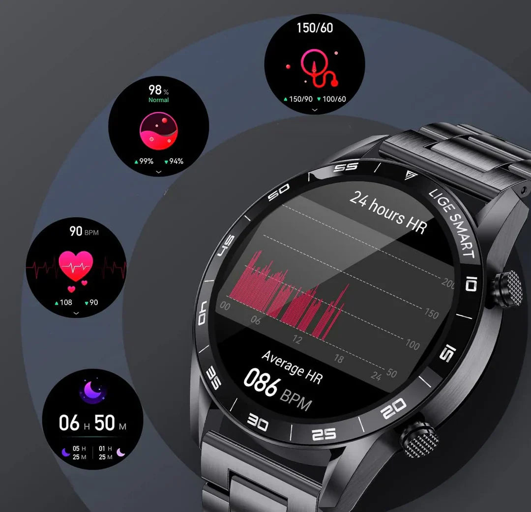 Men’s Smartwatch Stainless Steel Band Bluetooth Calls Multisport Fitness Tracker Health Monitor