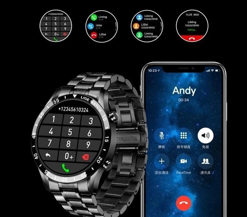Men’s Smartwatch Stainless Steel Band Bluetooth Calls Multisport Fitness Tracker Health Monitor