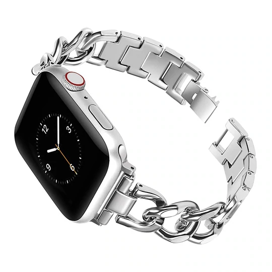 Smartwatch Link Bracelet Stainless Steel Cuban Link Adjustable Metal Clasp Band