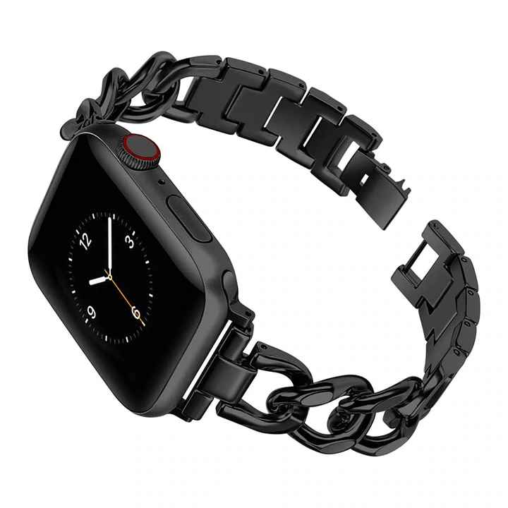 Smartwatch Link Bracelet Stainless Steel Cuban Link Adjustable Metal Clasp Band