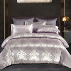RoyalDream Satin Duvet Cover Set Queen King Size Soft Breathable Summer Bedding with 2 Pillowcases Gold Blue