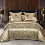 RoyalDream Satin Duvet Cover Set Queen King Size Soft Breathable Summer Bedding with 2 Pillowcases Gold Blue