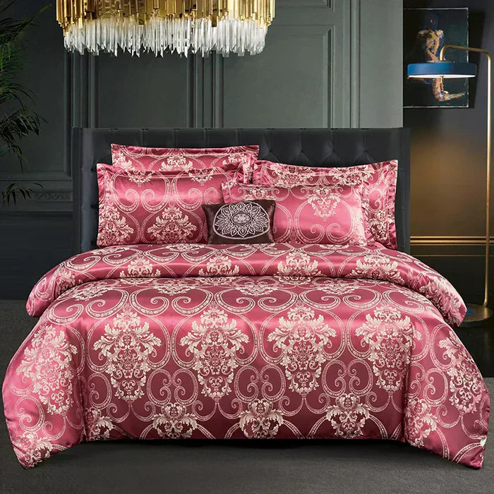 RoyalDream Satin Duvet Cover Set Queen King Size Soft Breathable Summer Bedding with 2 Pillowcases Gold Blue