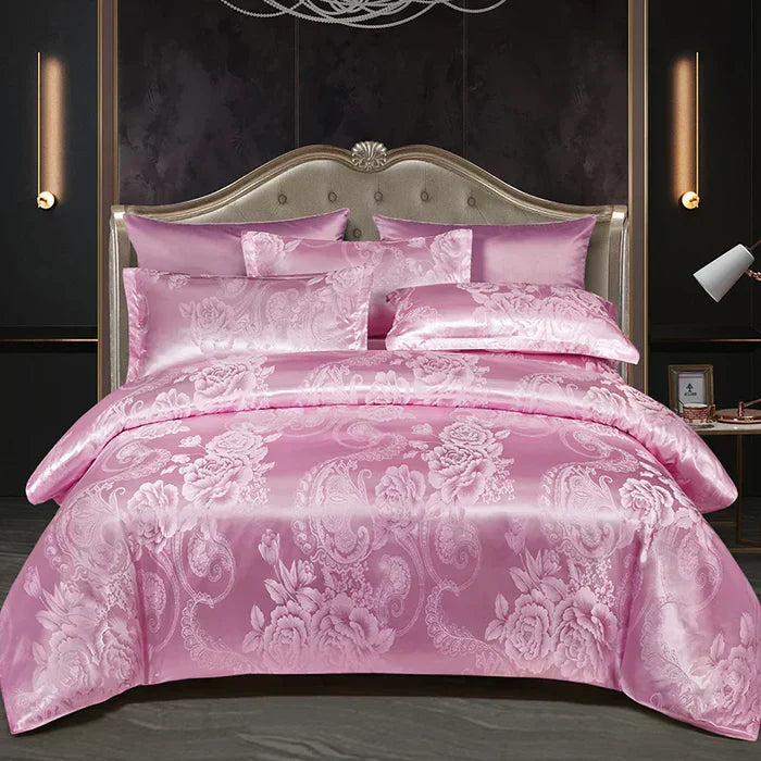 RoyalDream Satin Duvet Cover Set Queen King Size Soft Breathable Summer Bedding with 2 Pillowcases Gold Blue