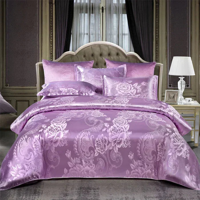 RoyalDream Satin Duvet Cover Set Queen King Size Soft Breathable Summer Bedding with 2 Pillowcases Gold Blue