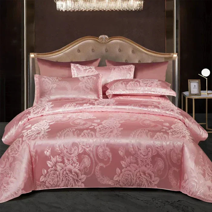 RoyalDream Satin Duvet Cover Set Queen King Size Soft Breathable Summer Bedding with 2 Pillowcases Gold Blue