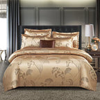 RoyalDream Satin Duvet Cover Set Queen King Size Soft Breathable Summer Bedding with 2 Pillowcases Gold Blue