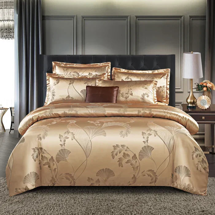 RoyalDream Satin Duvet Cover Set Queen King Size Soft Breathable Summer Bedding with 2 Pillowcases Gold Blue