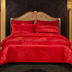 RoyalDream Satin Duvet Cover Set Queen King Size Soft Breathable Summer Bedding with 2 Pillowcases Gold Blue