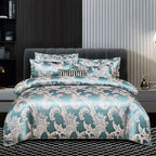 RoyalDream Satin Duvet Cover Set Queen King Size Soft Breathable Summer Bedding with 2 Pillowcases Gold Blue