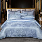 RoyalDream Satin Duvet Cover Set Queen King Size Soft Breathable Summer Bedding with 2 Pillowcases Gold Blue