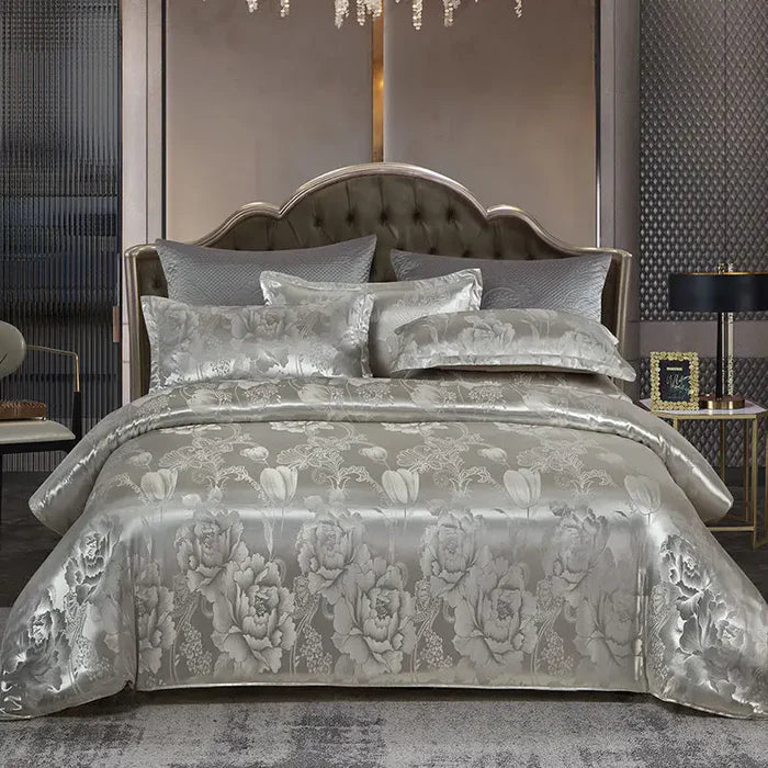 RoyalDream Satin Duvet Cover Set Queen King Size Soft Breathable Summer Bedding with 2 Pillowcases Gold Blue