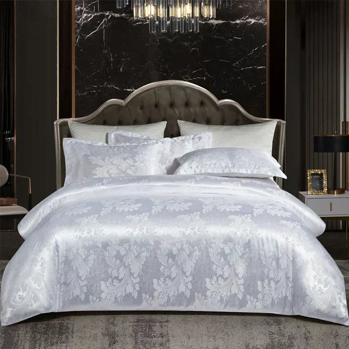 RoyalDream Satin Duvet Cover Set Queen King Size Soft Breathable Summer Bedding with 2 Pillowcases Gold Blue