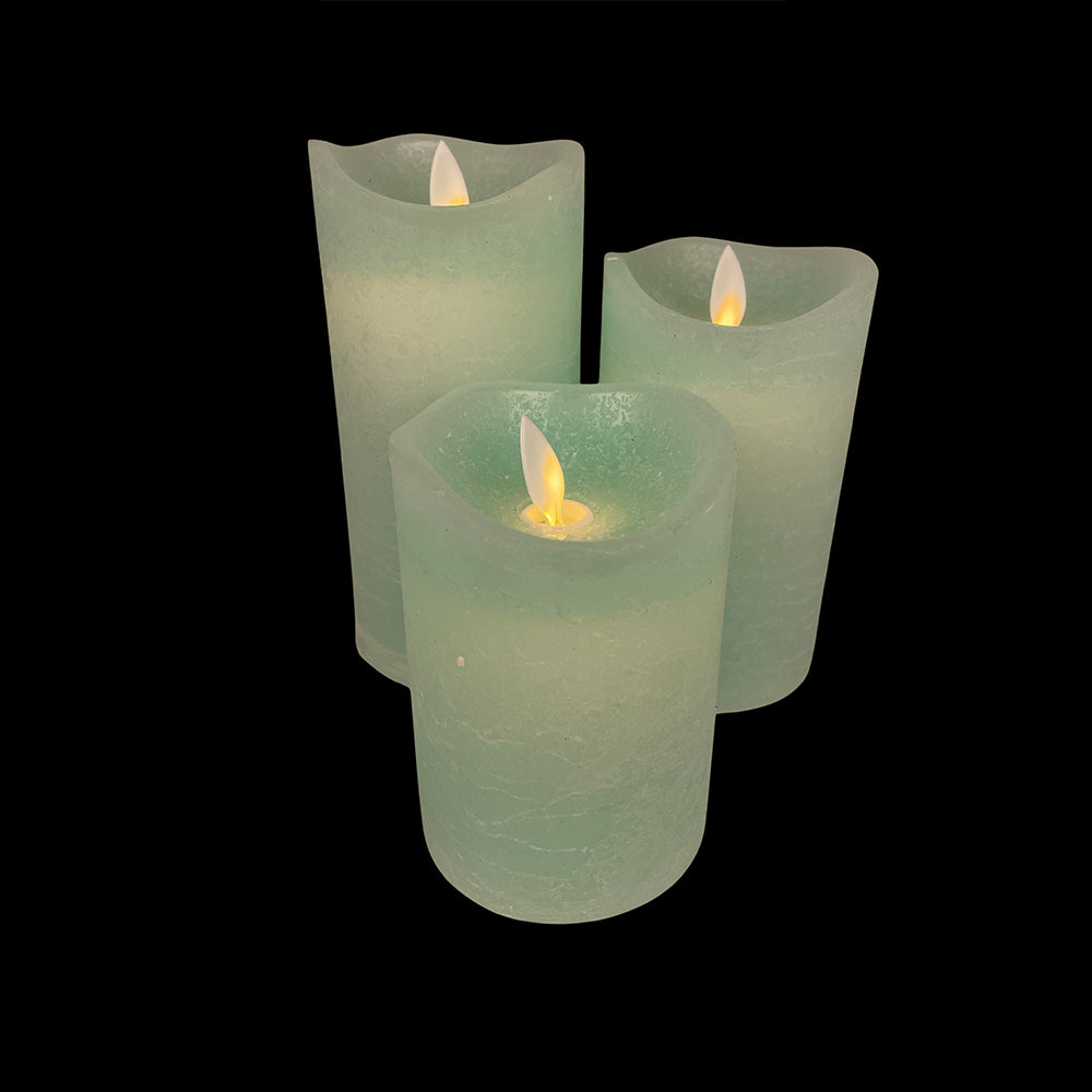 LED Rustic LED Candle Set 3 Pieces 10/12.5/15 cm with 3D Flame Remote Timer Various Colors