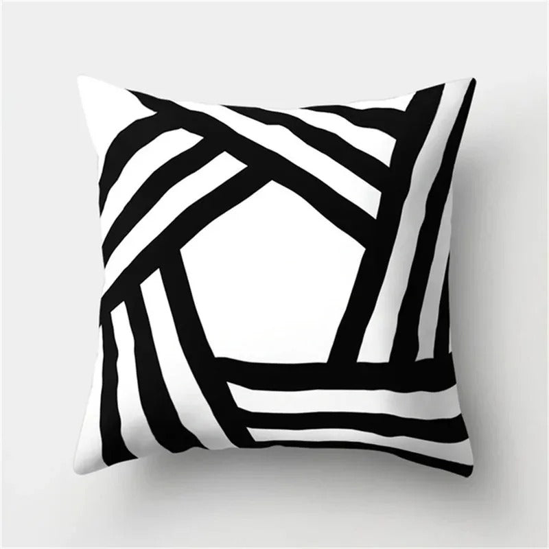 Geometric Black and White Pillow Cover Modern Patchwork Design Standard Size