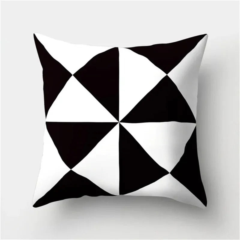 Geometric Black and White Pillow Cover Modern Patchwork Design Standard Size