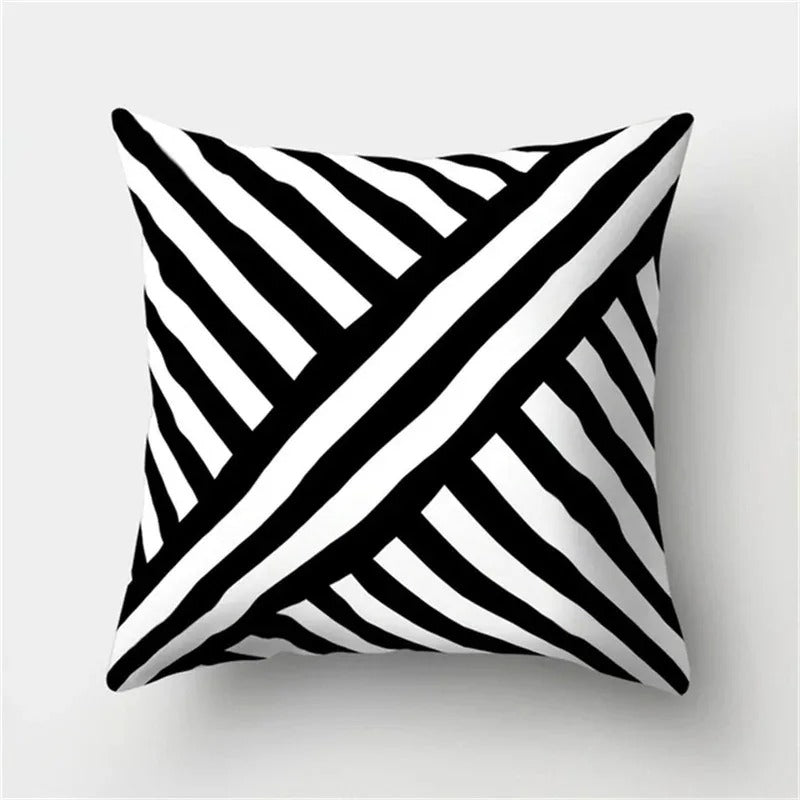 Geometric Black and White Pillow Cover Modern Patchwork Design Standard Size