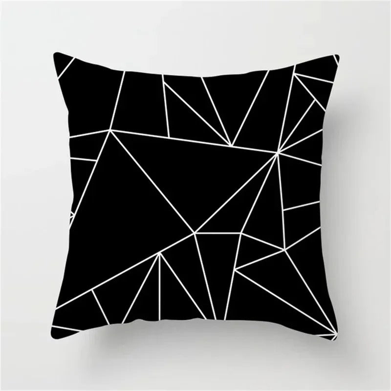 Geometric Black and White Pillow Cover Modern Patchwork Design Standard Size