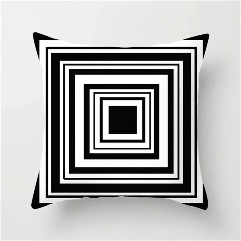 Geometric Black and White Pillow Cover Modern Patchwork Design Standard Size