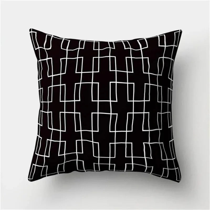 Geometric Black and White Pillow Cover Modern Patchwork Design Standard Size