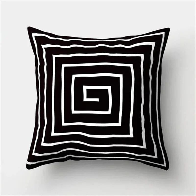 Geometric Black and White Pillow Cover Modern Patchwork Design Standard Size