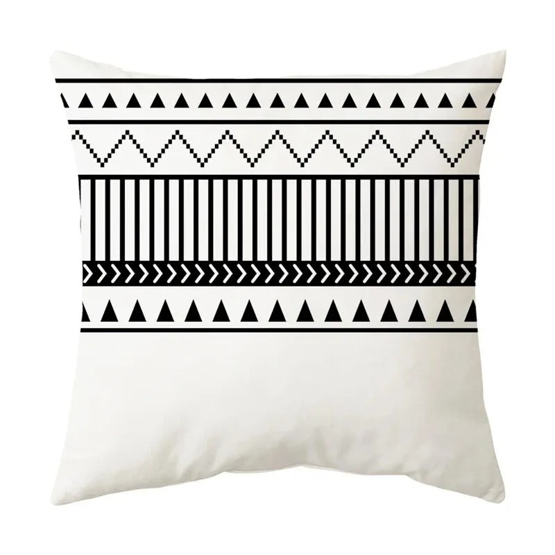 Geometric Black and White Pillow Cover Modern Patchwork Design Standard Size